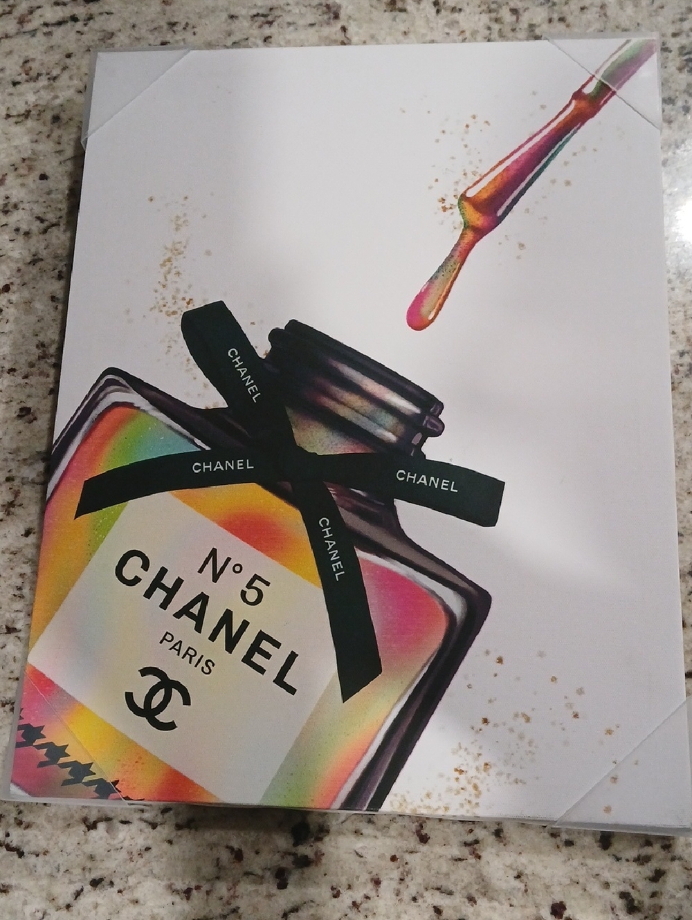 CHANEL Rainbow Gradient Perfume Bottle Art Print — Black Ribbon Accent